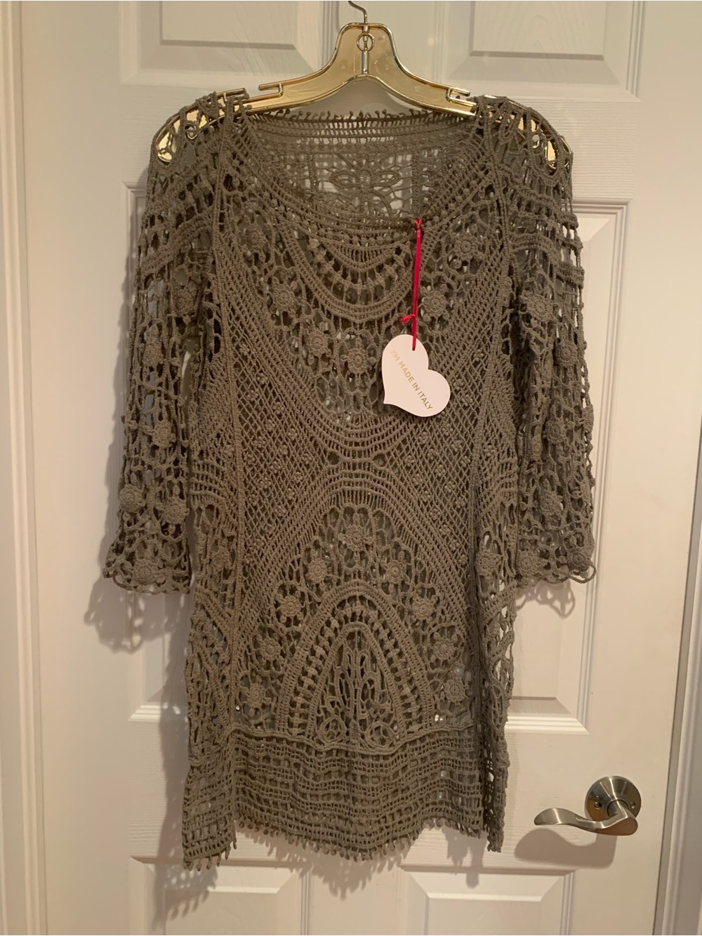 NWT Crochet Tunic Dress in Taupe — Lightweight Boho Cover-Up Made in Italy 🇮🇹